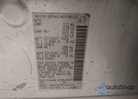 2017 Nissan Rogue Sv из США, поврежденный, VIN 5N1AT2MV4HC896497